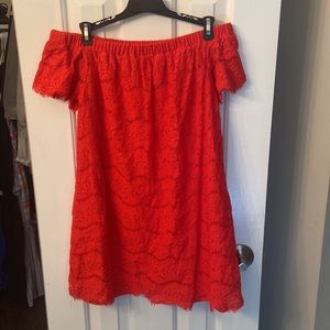 Love, Fire red off the shoulder lace dress
